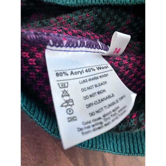 Mondi Women's Top Tunic Sweater Wool Blend Faux Bow Vintage 1980s Purple Red - Picture 5 of 8